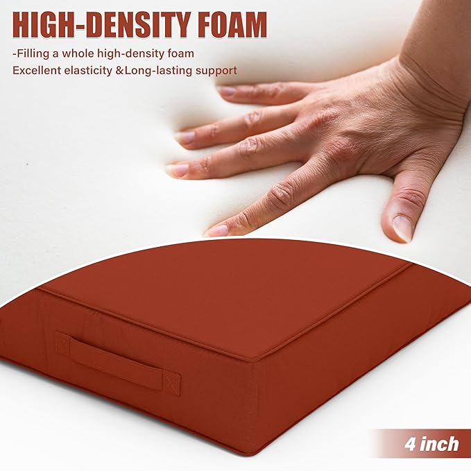 Patio Chair Cushions 19 X 19 X 4 Inch Waterproof Outdoor Seat Cushions for Patio Furniture, Outdoor Sofa Couch Pads with Ties & Handle, Set of 2, Terra Red