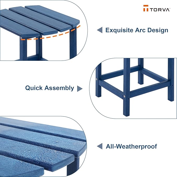 TORVA Patio Adirondack Side Table, Outdoor End Tables All-Weather Resistant HDPE Humidity-Proof Long Time Use for Deck, Lawn,Garden, Porch, Backyard End Table(Navy Blue Color-1 Tier)