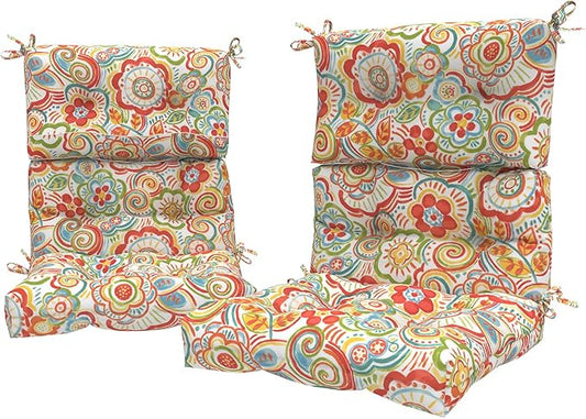 LVTXIII Outdoor Seat/Back Chair Cushion Patio Tufted High Back Cushion, Seasonal Replacement Rocking Chair Cushion with Ties (22” W x 20D”, Set of 2, Flower Red)