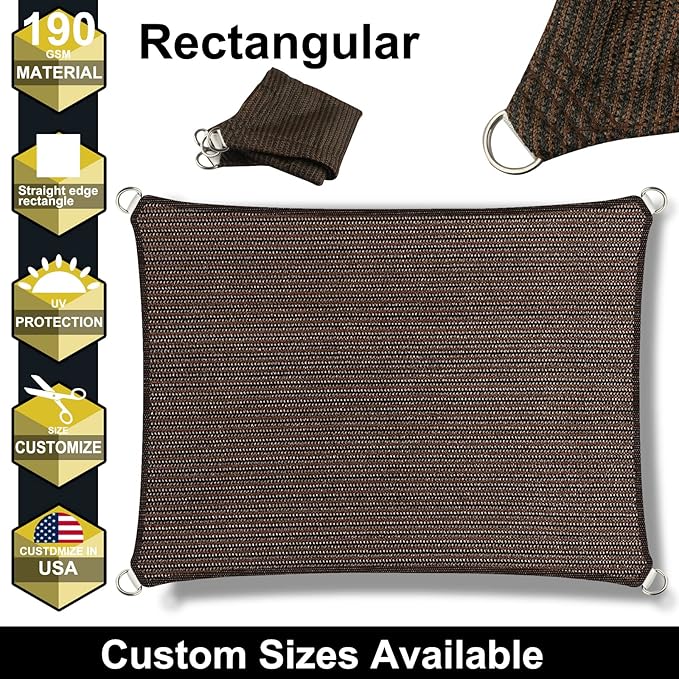 17' x 25' Brown Outdoor Sun Shade Sail Canopy ??UV Resistant Permeable Awning Fabric for Patio, Garden, Backyard, Pergola, Carport, Lawn Shelter Cover