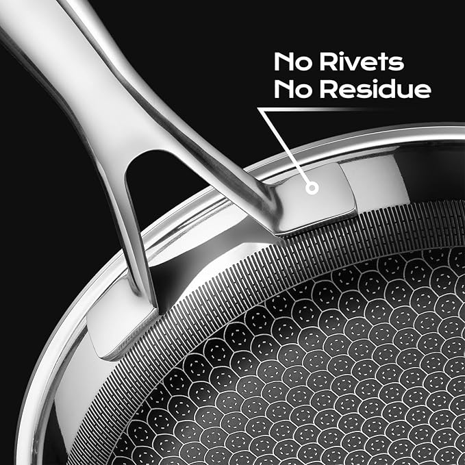 10in+Lid Nonstick Frying Pan - Stainless Steel Skillet, Dishwasher & Oven Safe, Compatible with Induction & Gas Stoves, Non-Toxic & Easy to Clean