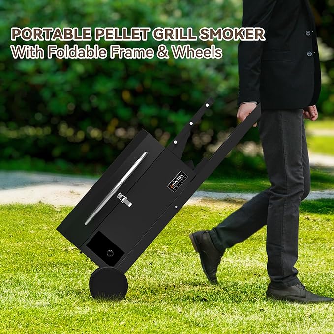 Onlyfire BBQ Wood Pellet Grill Smoker with Foldable Cart, Meat Probe, 2 Tiers Cooking Area, Portable Tabletop Grilling Stove for Outdoor Kitchen Cooking Smoke and Roast, RV Camping, Black GS343
