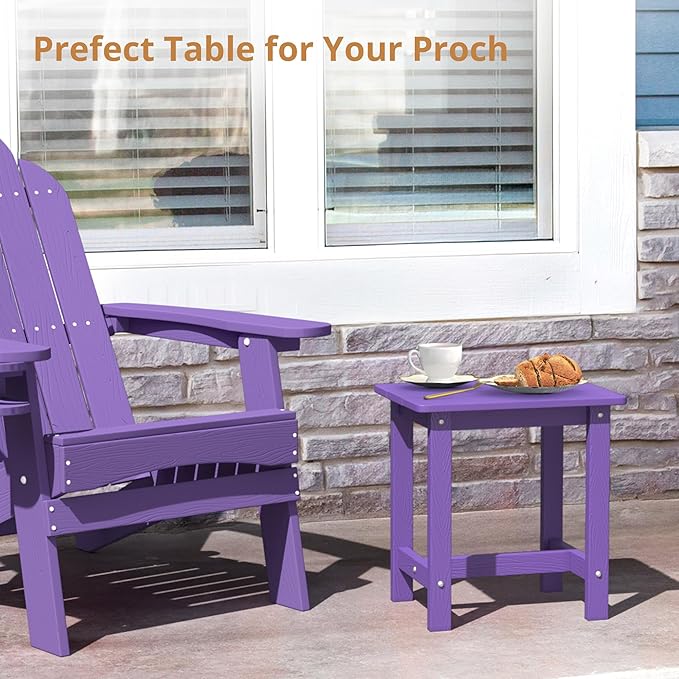 LUE BONA Outdoor Side Table Set of 2, HDPS Small Outdoor Table, Adirondack Side Table, Outside End Table for Patio, Porch, Deck, Pool, Weather Resistant/Easy Maintenance/Indoor or Outdoor Use, Purple