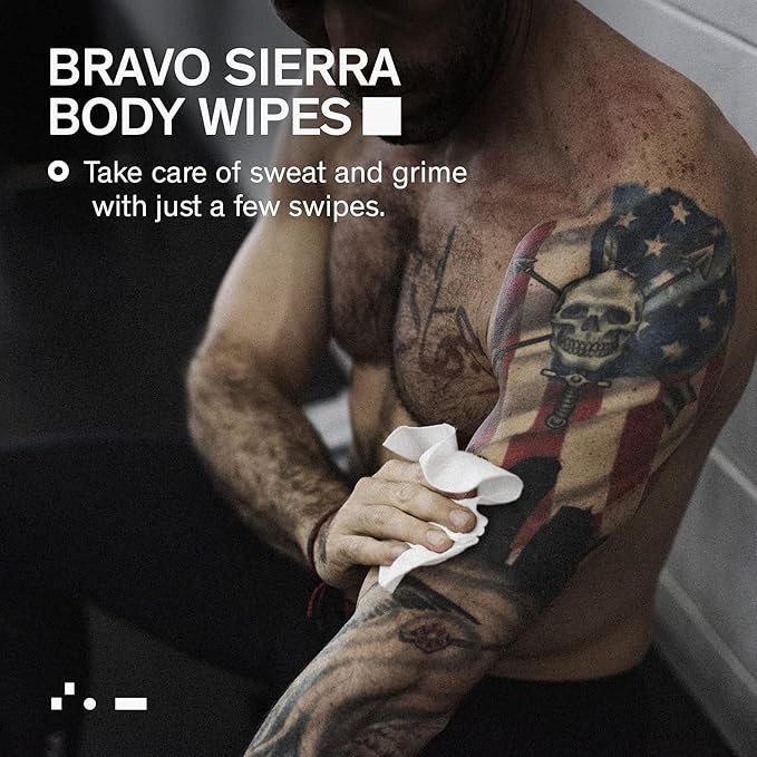 Body Wipes by Bravo Sierra - 10 Individually Wrapped Extra Thick Biodegradable Shower Wipes with Benzalkonium Chloride & Aloe Vera for Adults, Men and Women - No Rinse Bathing Camping & Travel Wipes