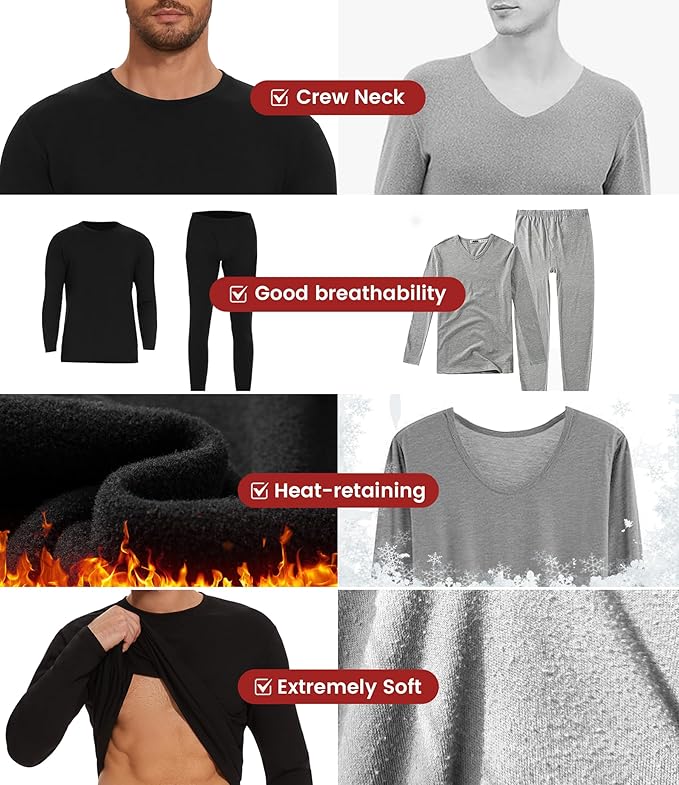 Thermal Underwear for Men Long Johns Set - Fleece Lined Base Layer for Cold Weather Winter Clothes