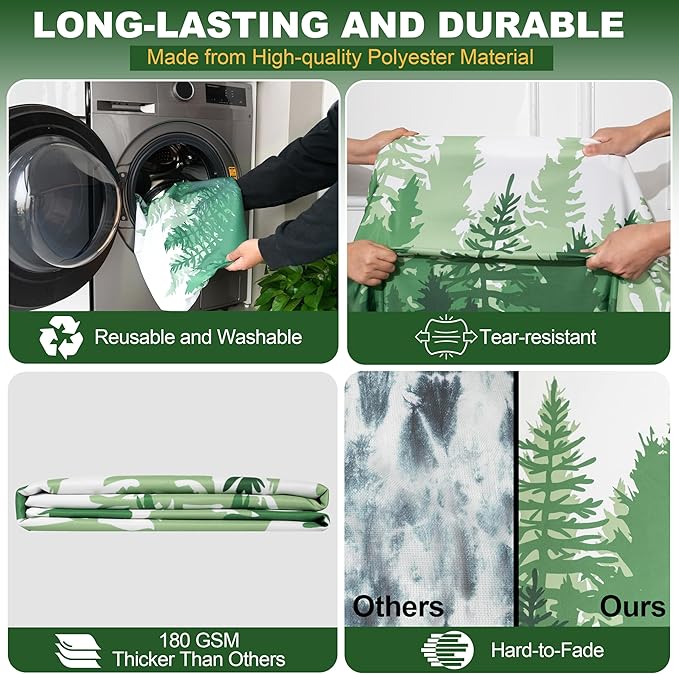 72 X 30 Inch Elastic Fitted Camping Table Cover with Bench Covers & Storage Bag, Picnic Tablecloth, Fits 6ft Picnic Tables,Washable & Reusable, Spill Resistant, Waterproof - Green Pines