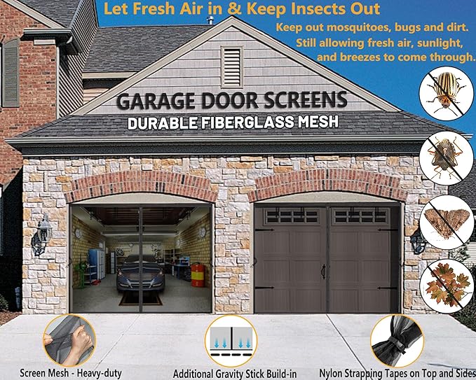 Magnetic Garage Door Screen 18x7 FT - Retractable Mesh Net Screen Door with Fiberglass Mesh for 2 or 3 Car Garage 18x7ft, Blocks Bugs & Provides Privacy - Perfect for Workshop, Gym, or Patio