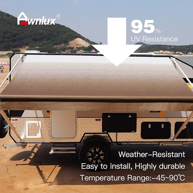 AWNLUX RV Awning Fabric Replacement Waterproof Vinyl Shade Screen for Awnings Camping Universal Fit Fabric Sun Shade UV Sun Blocker Canopy RV Awning Shade Shelter Brown Fade-13' (Fabric 12'2")