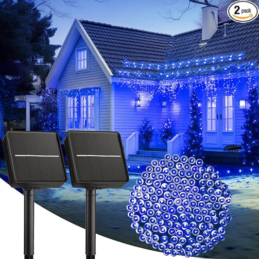 2-Pack 400LED 170FT Total Solar Outdoor Lights IP65 Waterproof Solar Powered Lights with 8 Lighting Modes for Party Garden Yard Home Holiday Tree Decoration Lighting,Blue