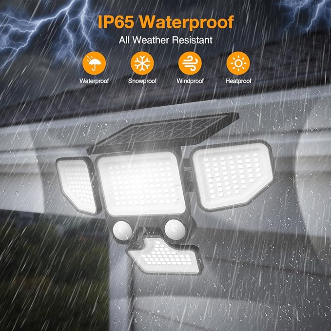 3000LM Solar Lights Outdoor, 4 Heads Solar Security Lights with Remote Control, IP65 Waterproof Motion Sensor Lights 3 Modes Flood Lights for Wall, Porch, Yard, Outside, 2 Pack
