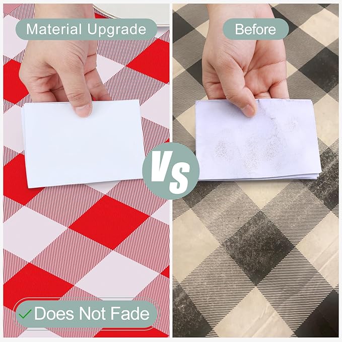 misaya Rectangle Waterproof Vinyl Table Cloth, Buffalo Flannel Backed Tablecloth, Wipeable Plastic Table Cover for Dinner, Kitchen, Outdoor (60" x 84", Red and White)