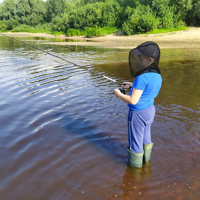 Premium Kids Mosquito Head Net for Insect, 2 Pack, Fly & Bug Protection | Ultra Large & Long, Extra Fine Holes for Camping, Hiking, Fishing, Safari, Fits All Hats for 5-12 yrs Children