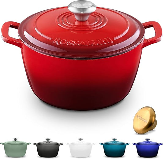 Signature Enameled Cast Iron Dutch Oven, Non-Stick Serving Pot with Tight Fitting Lid for Perfect Roasting, Baking, Sauteing, and Bread Making | 13.5Q (12.7L) - Red