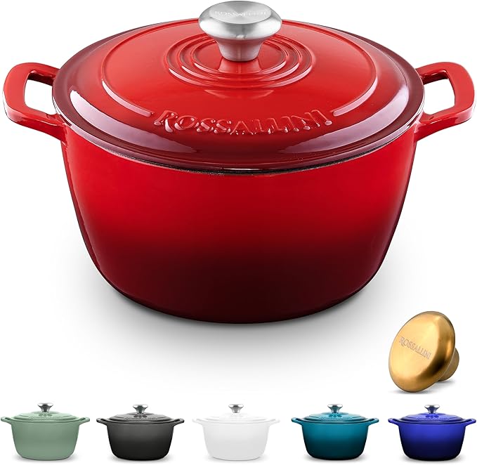Signature Enameled Cast Iron Dutch Oven, Non-Stick Serving Pot with Tight Fitting Lid for Perfect Roasting, Baking, Sauteing, and Bread Making | 5.5Q (5.2L) - Red