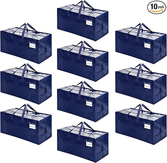 VENO 10 Pack Moving Bags w/Backpack Straps, Heavy Duty, Moving Boxes Alternative, Packing Supplies, Large Storage Totes for Dorm Room Essentials with Zipper for Clothes (Blue, 10 Pack)