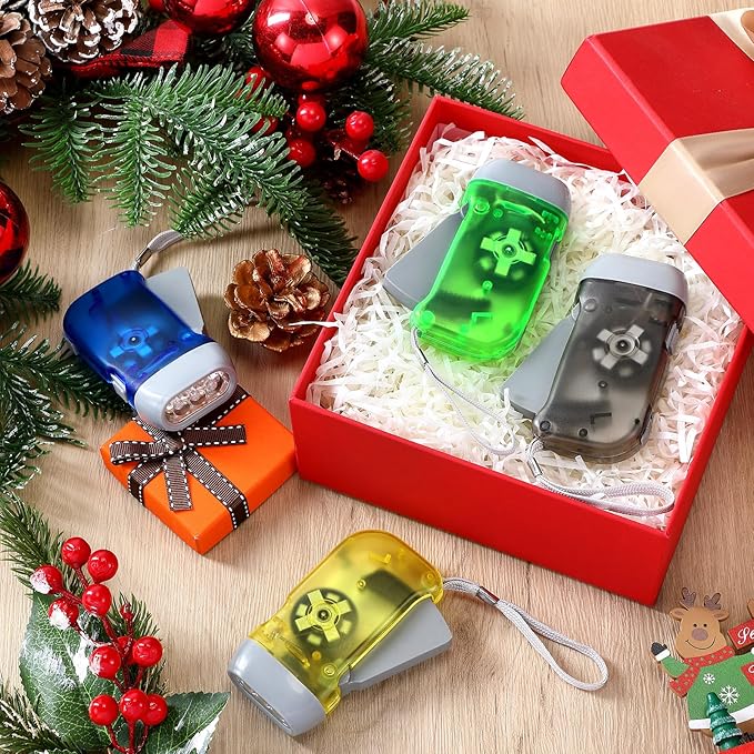Treela 36 Pcs Hand Crank Flashlights Operation Christmas Items Bulk Squeeze Flashlight No Battery Required Torchlight 3 Powered Charging for Emergency(Green, Blue, Yellow, Grey)