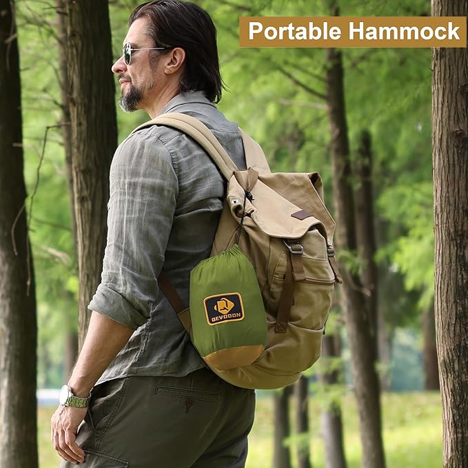Camping Hammock with Net,Portable Lightweight Double Hammocks with Tree Straps and Solid D-Shape Carabiners,Parachute Nylon Hammock for Backpacking Beach Backyard Patio Hiking Green&Khaki