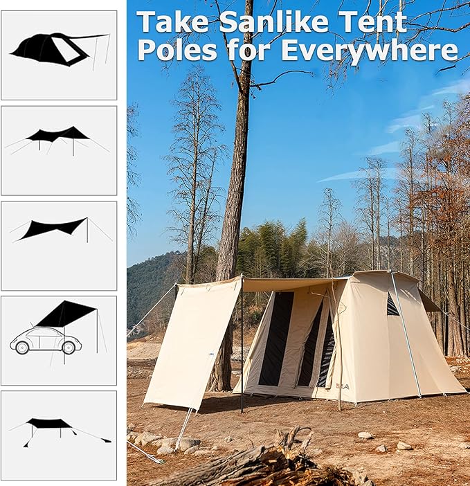 SAN LIKE Tent Poles Aluminum Tent Poles for Tarp 60inch Camping Tarp Poles Adjustable Collapsible Tent Poles for Awnings Canopy Rain Fly Shelter 2 Sets (4 Sections)