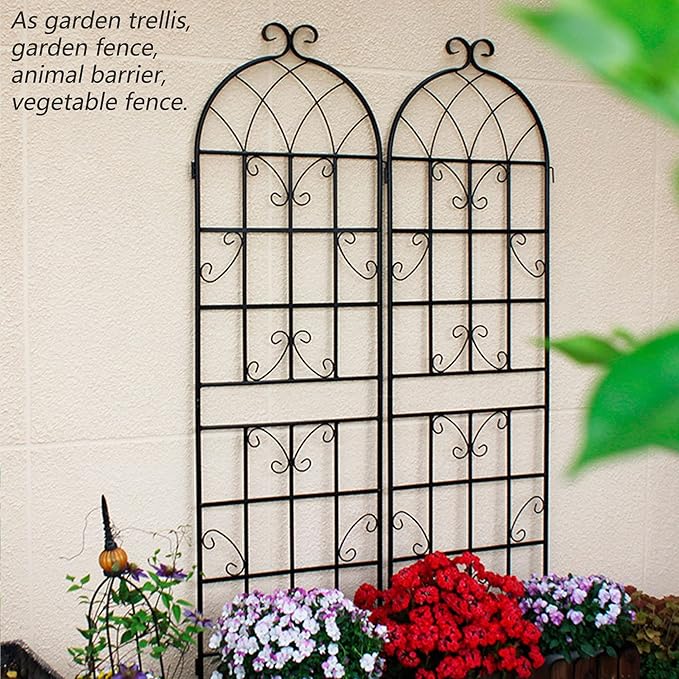 8 Pack Metal Garden Trellis 71" H Garden Fence Rustproof Trellis for Climbing Plants Support Roses Flower Outdoor Lawn Black