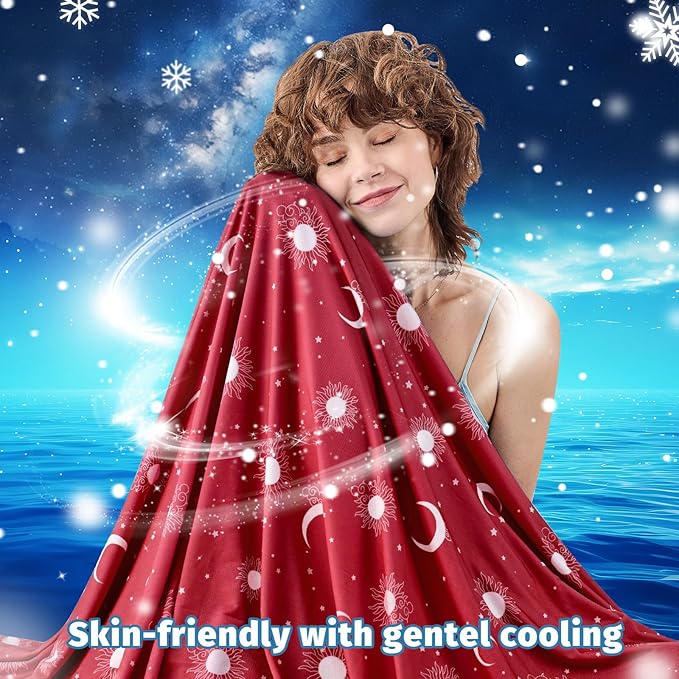 inhand Cooling Blanket Twin Size (60"x80") - Cooled Blankets for Hot Sleepers - Q-Max >0.45 Lightweight Breathable Summer Blanket for Sleeping Night Sweats to Keep Cool in The Heat -Light Red