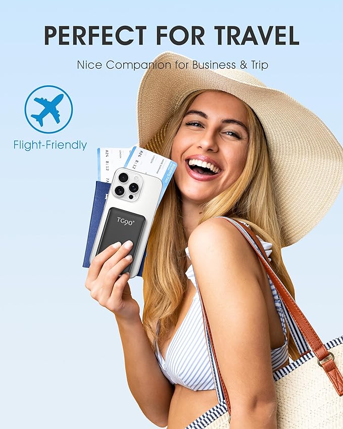 TG90° Portable Charger Power Bank,5000mAh Small Battery Pack with Built-in Foldable AC Wall Plug and Cables, Mini Battery Charger Compatible with iPhone 16 15 14 13 12 Samsung Google iPad etc