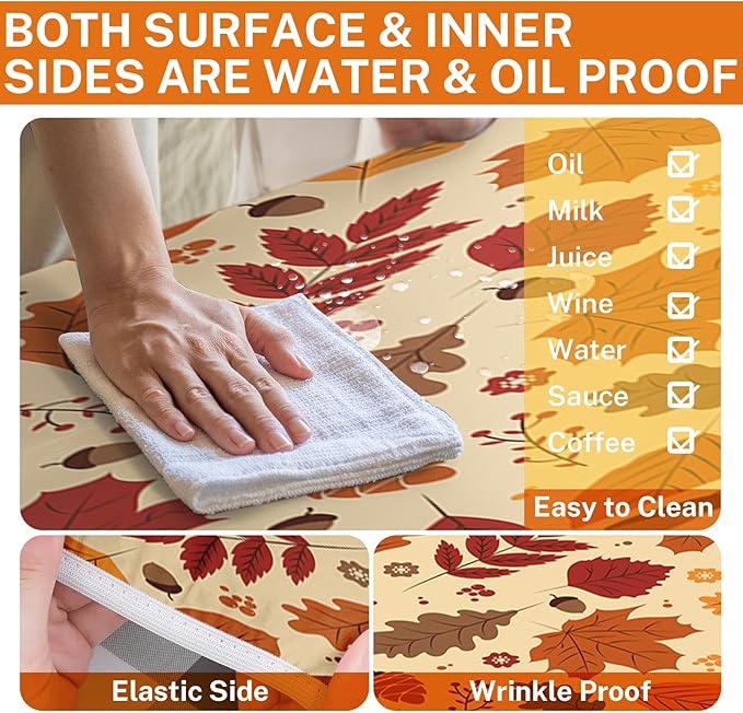 Picnic Table Cover with Bench Covers Elastic Edges, Autumn Fall Fitted Table Cover, Outdoor Patio Camping Essentials 72 Inch 3PCS, Waterproof Camping Fitted Tablecloth with Drawstring Bag