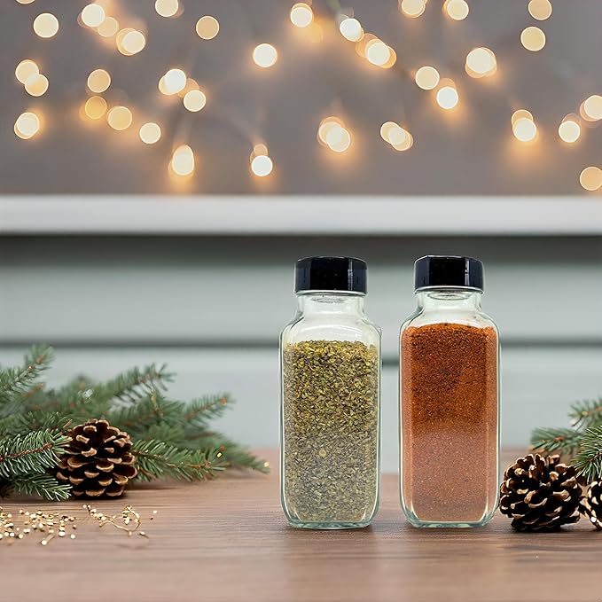 JARMING COLLECTIONS 16oz Glass French Square Spice Shakers with Lids – Large Seasoning Containers for Kitchen, Pantry, Herbs & Spices - Enhance Your Spice Storage – Made in USA