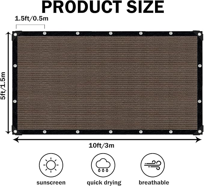 Sun Shade Cloth with Grommets,90% UV Protection Shade Fabric,Pergola Shade Cover Canopy Fence Privacy Screen Balcony,Brown Sunshades for Patio Pergola Garden Backyard Outdoor,Mocha-5x10FT