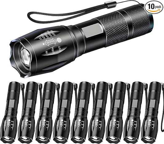 LED Flashlights 10 Pack, Bright Tactical Flashlight High Lumens with 5 Modes, Waterproof Zoomable Flash Light, Portable Torch for Camping Hiking Outdoor Home Emergency