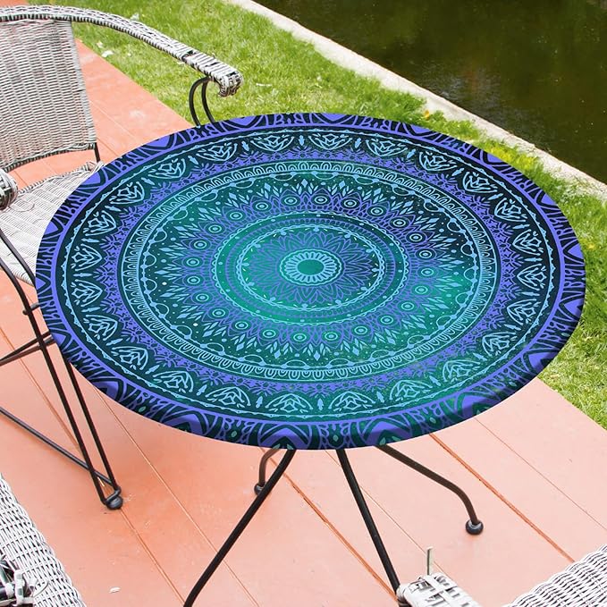 Round Tablecloth Fitted Elastic Table Cover Waterproof Table Cloth for Dinner, Party, Picnic,Camping, Round Table Cover for Indoor Outdoor