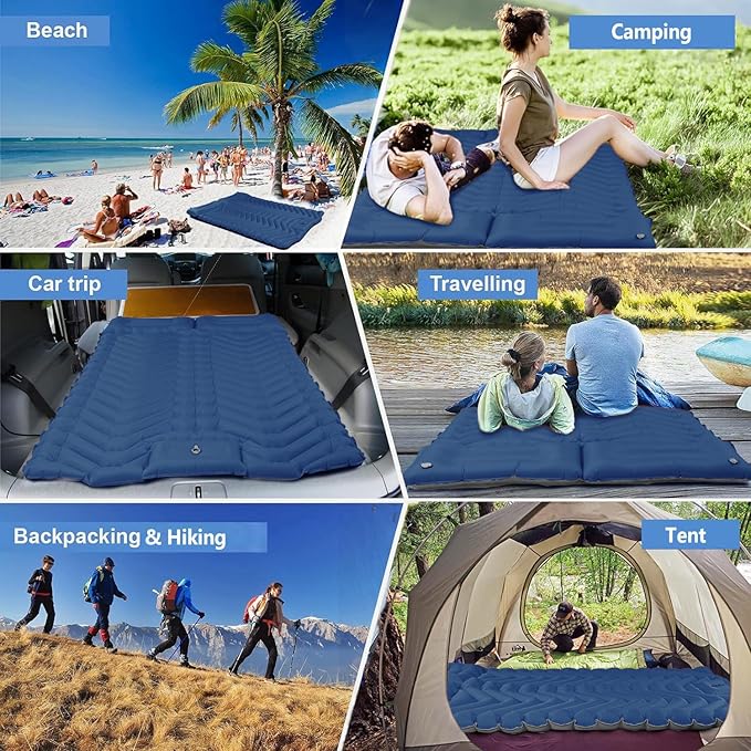 Sleeping Pad for Camping - Ultralight Camping Mattress with Pillow, Built-in Foot Pump, Compact Inflatable Portable Mat for Backpacking, Hiking, Car Traveling, Beach, Tent
