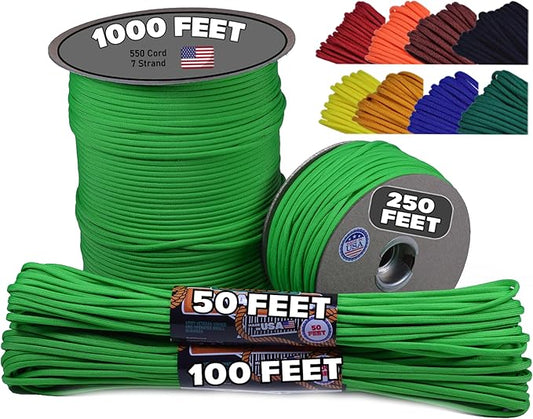 BORED? PARACORD! 550 lb Paracord - Ideal for Crafting, Camping, DIY Projects, Active & Military Outdoors - Strong Survival Rope - Tactical Parachute Cord Type III - Neon Green 1000 Feet