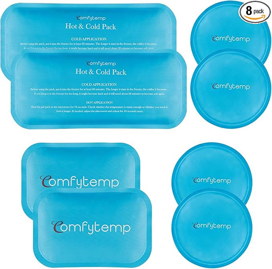 Comfytemp Gel Ice Packs for Injuries Reusable 8 Pack, Hot and Cold Compress for Pain Relief, Small Ice Packs for Headaches, Wisdom Teeth, Fever, Mosquito Bite, Breastfeeding, First Aid for Kids Adults