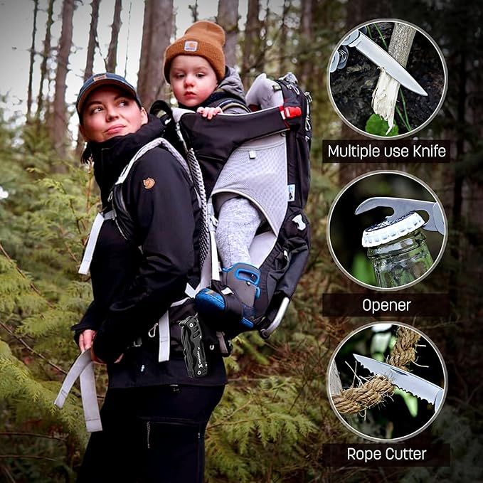 16 In 1 Pocket Knife multitool Military Grade Steel: Swiss Style Multi Functional Small Folding Knife with Keychain, Easy to Carry, Wine/Bottle Opener, Scissors, Saw, Screwdrivers