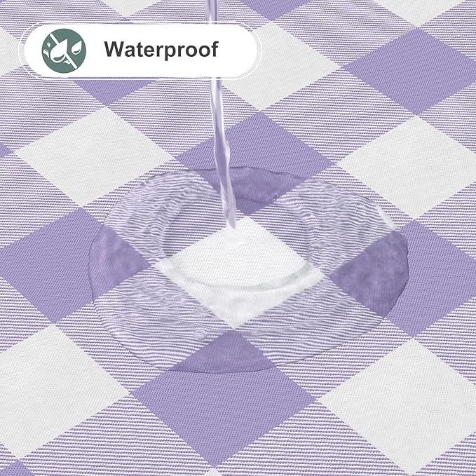 misaya Square Waterproof Vinyl Table Cloth, Buffalo Flannel Backed Tablecloth, Wipeable Plastic Table Cover for Dinner, Kitchen, Outdoor (54" x 54", Lavender and White)