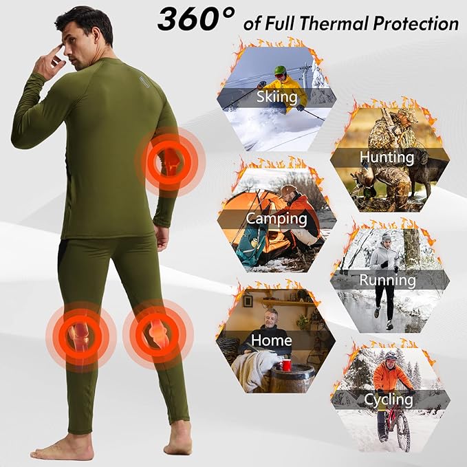 romision Thermal Underwear for Men Long Johns Fleece Lined Hunting Gear Bottom Top Set Base Layer for Cold Weather Gift