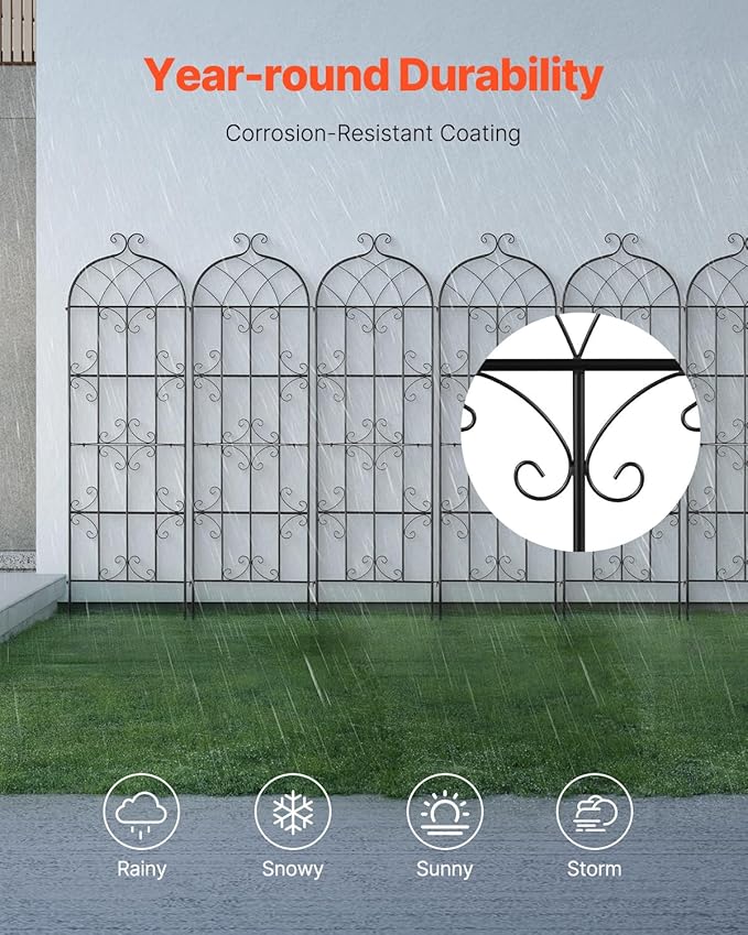 VEVOR Garden Trellis for Climbing Plants, 71 x 20 in, 6 Packs Rustproof Metal Garden Flower Trellis, Outdoor Climbing Rose Trellis Cucumbers Support, Decorative Clematis Trellis for Courtyards Lawns