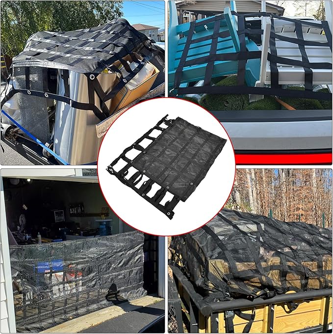 Heavy Duty 126" x 174" Truck Bed Cargo Net with Adjustable Cam Buckles & S-Hooks & Cross Strap,10.5' x 14.5' Cargo Net with 1500LBS Capacity for Pickup Truck Bed Trailer SUV Jeeps