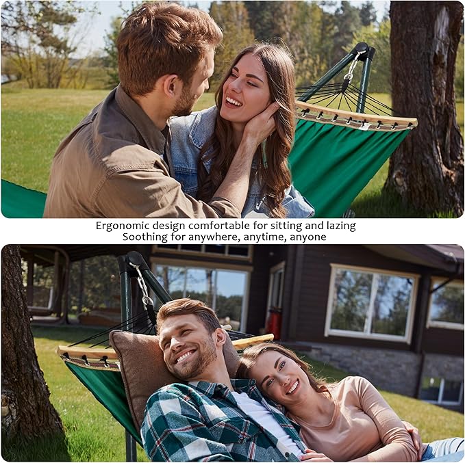 Tranquillo Sturdy Steel Hammock Stand with Premium Cotton Canvas, 600 lbs Capacity Folding, Portable Hammock Stand 30-Second Fold Unfold Spacious Design, (Canvas - Emerald Green)