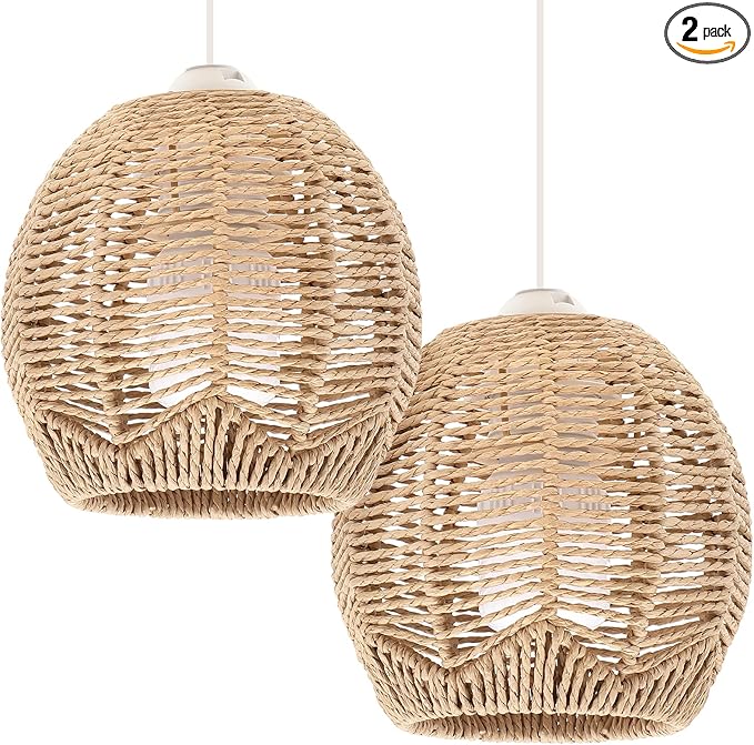 2pcs Imitation Rattan Lampshade Chandelier Lampshade Imitated Woven Lamp Shade Hanging Lamp Shade Chandelier Shade Modern Style Lampshade Household Lampshade Creative Lampshade