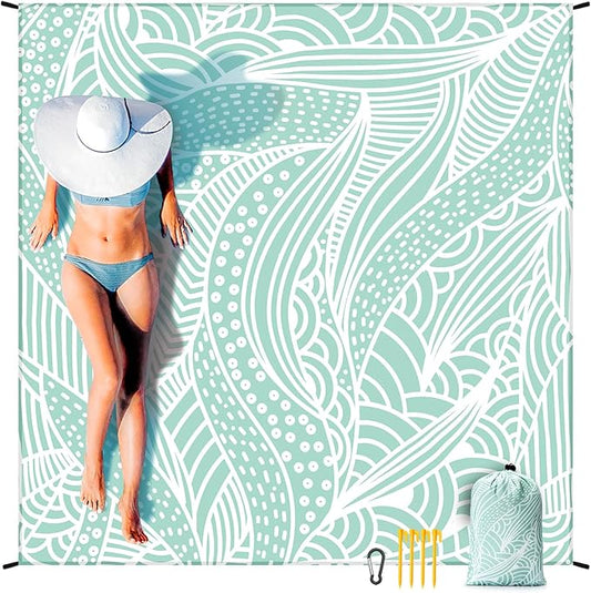 Beach Blanket Waterproof Sandproof Extra Large Beach Mat 79" X 83"/120"x108"for 1-8 Adults Quick Drying Durable Outdoor Picnic Mat for Beach Travel Camping Hiking