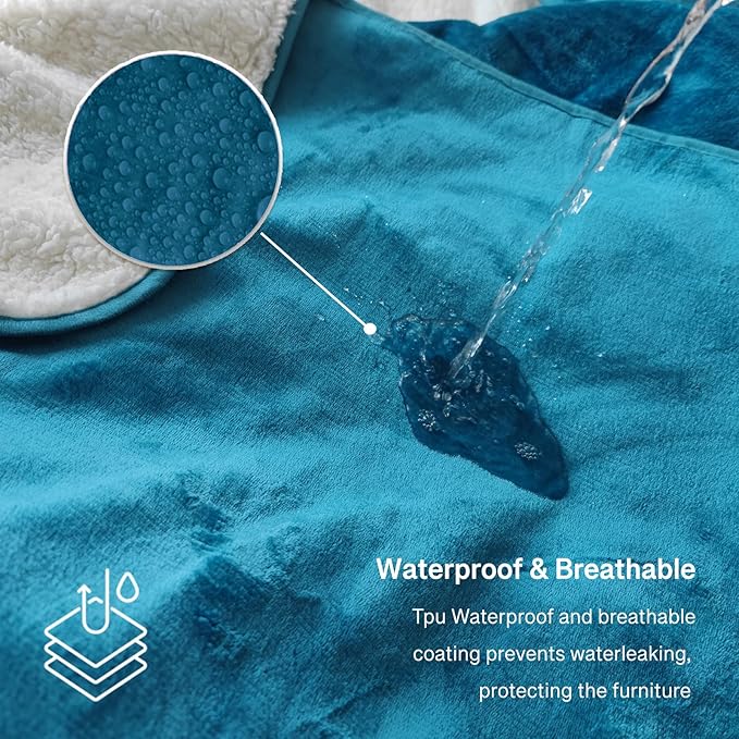 Waterproof Bed Blanket for Bed King Size 80''x90'', Water Proof and Stain Resistant Couch Blanket Soft Leakproof Plush Throw Blankets Fleece Protector Reversible Mattress(Blue)