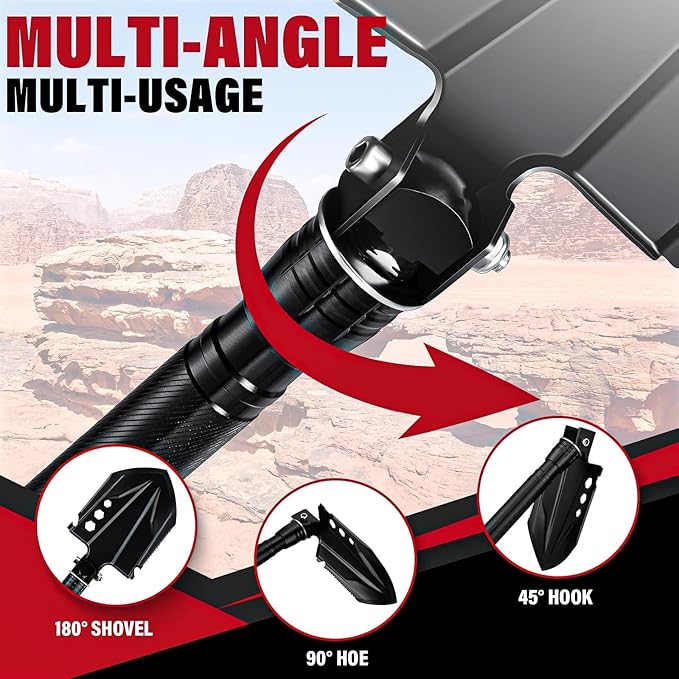 Golden Bird Survival Shovel Set - Multi-Tool Folding Camping Shovel with Carrying Case for Outdoor, 30 Inch Lengthened Handle Tactical Shovels, Off-Road, Gardening, Beach, Sand & Snow, Car Emergency
