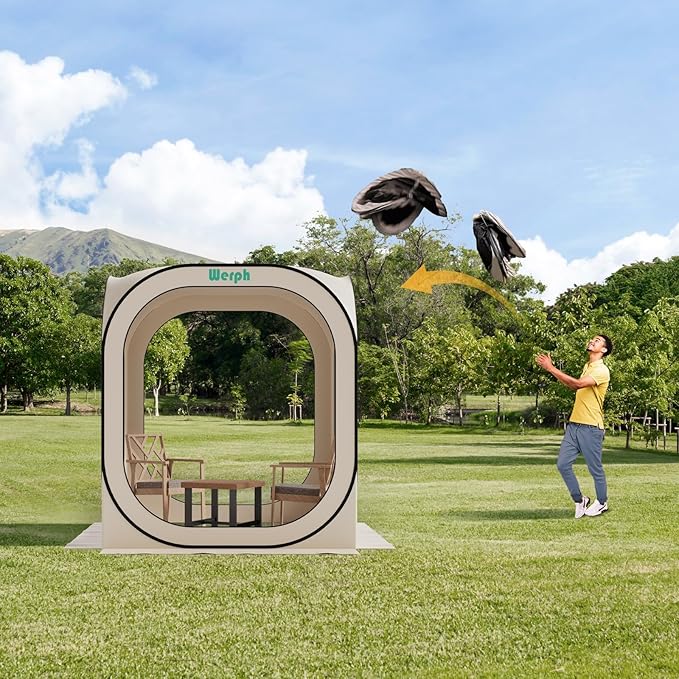 Pop Up Tent，Portable Canopy Tent with Mesh Mosquito Net, Screen House Room Canopy Shade Screen 6 x 6 FT with Carry Bag for Patio, Backyard, Sports & Outdoors Activities, Beige