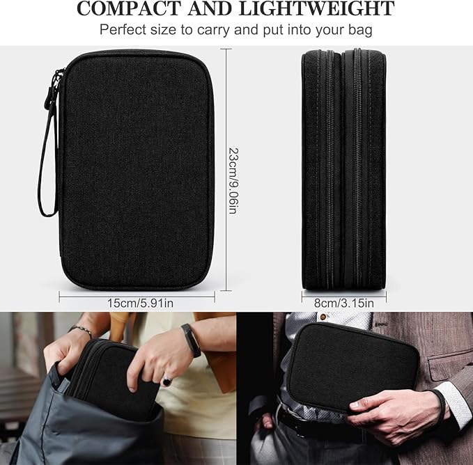 FYY Electronic Organizer, Large Travel Cable Organizer Bag Pouch Electronic Accessories Carry Case Portable Waterproof Double Layers All-in-One Storage Bag for Cable, Cord, Charger, Phone, Black