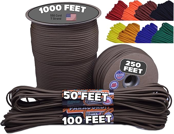 BORED? PARACORD! 550 lb Paracord - Ideal for Crafting, Camping, DIY Projects, Active & Military Outdoors - Strong Survival Rope - Tactical Parachute Cord Type III - Coyote Brown 50 Feet