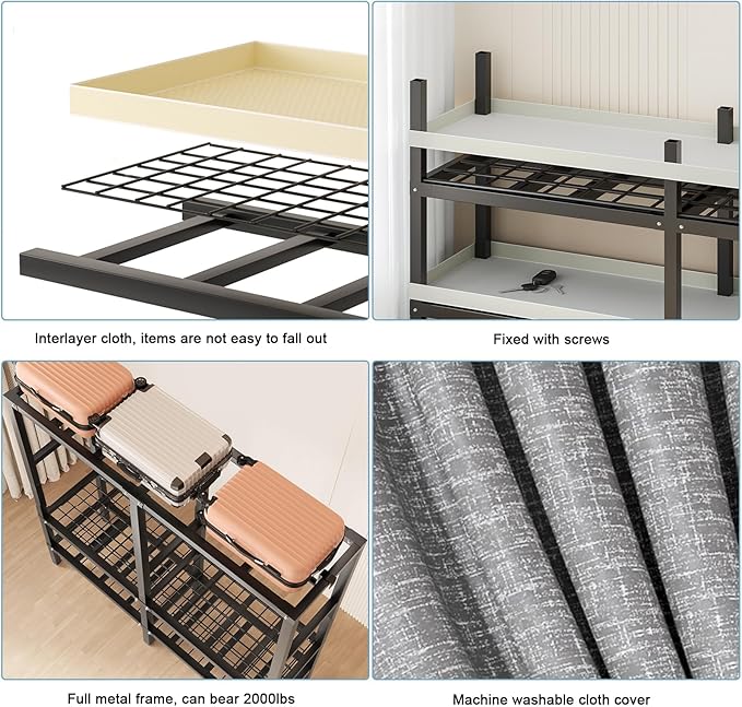 FPIGSHS Heavy Duty Clothes Rack with Cover 2000LBS Foldable Portable Wardrobe Closet for Hanging Clothing Rolling Garment Rack on Wheels for Bedroom Closet System (E(Gray Cover, 41.3in)