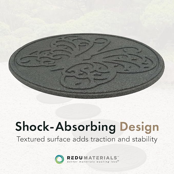 Garden Central 4-Pack 18”x18” Fake Butterfly Rubber Stepping Stones, Round, Grey – Reversible Non-Slip Outdoor Faux Decorative Set for Landscaping – DIY Decor for Walkways & Yard Pathways
