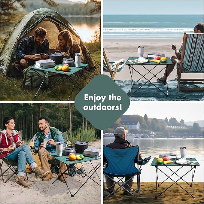 VILLEY Folding Camping Table with Carry Bag, Portable Lightweight Beach Table with Oxford Fabric and Reinforced Aluminum Panel for Outdoor, Camping, Picnic, Backyards, BBQ