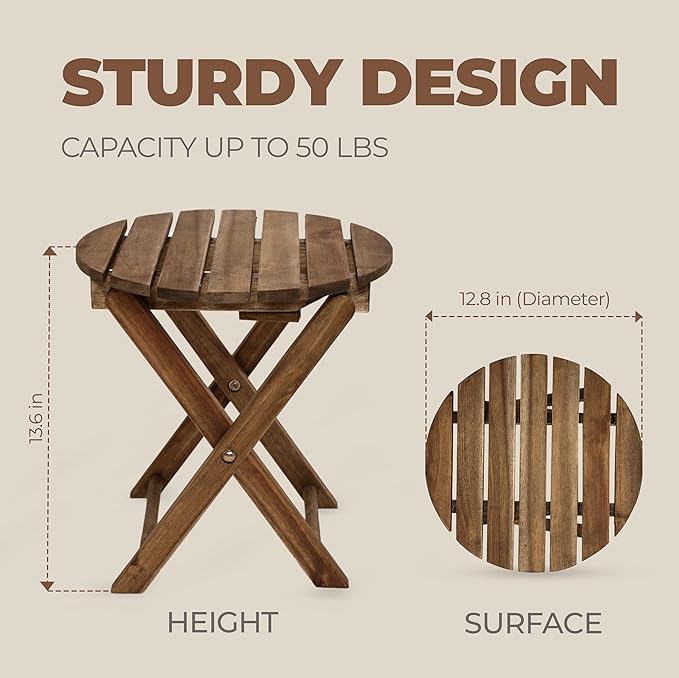 2PCs Folding Side Tables, Waterproof Patio Foldable End Table, Portable Side Table for Indoor and Outdoor Garden, Porch, Balcony, Camping, Fishing, Walnut Color, Small Size 13 inch Height